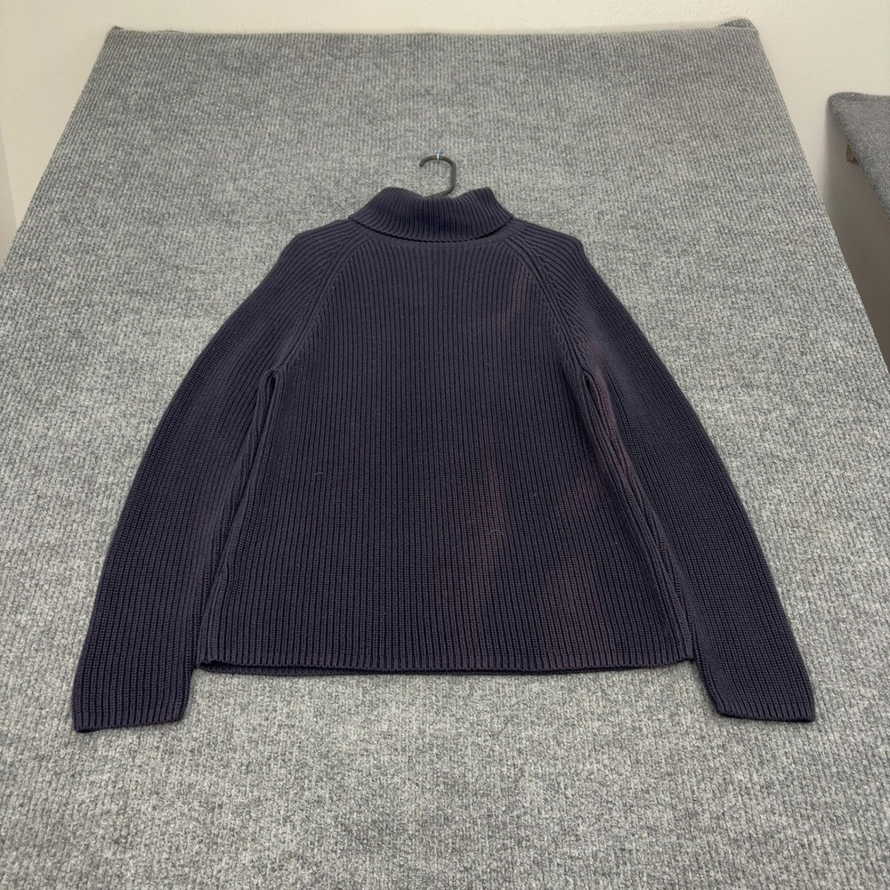 Lands End Sweater Womens M Blue Cotton Ribbed Turtleneck Casual Classic